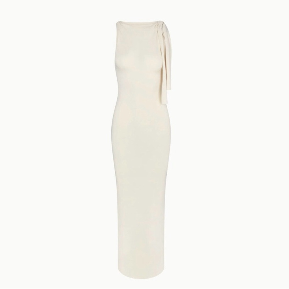 KHY Kylie Jenner Suede Stretch Knotted Maxi Dress In Stone